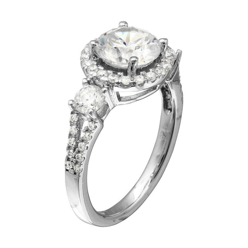 Rhodium Plated 925 Sterling Silver Round Halo Ring with CZ Shank - GMR00210