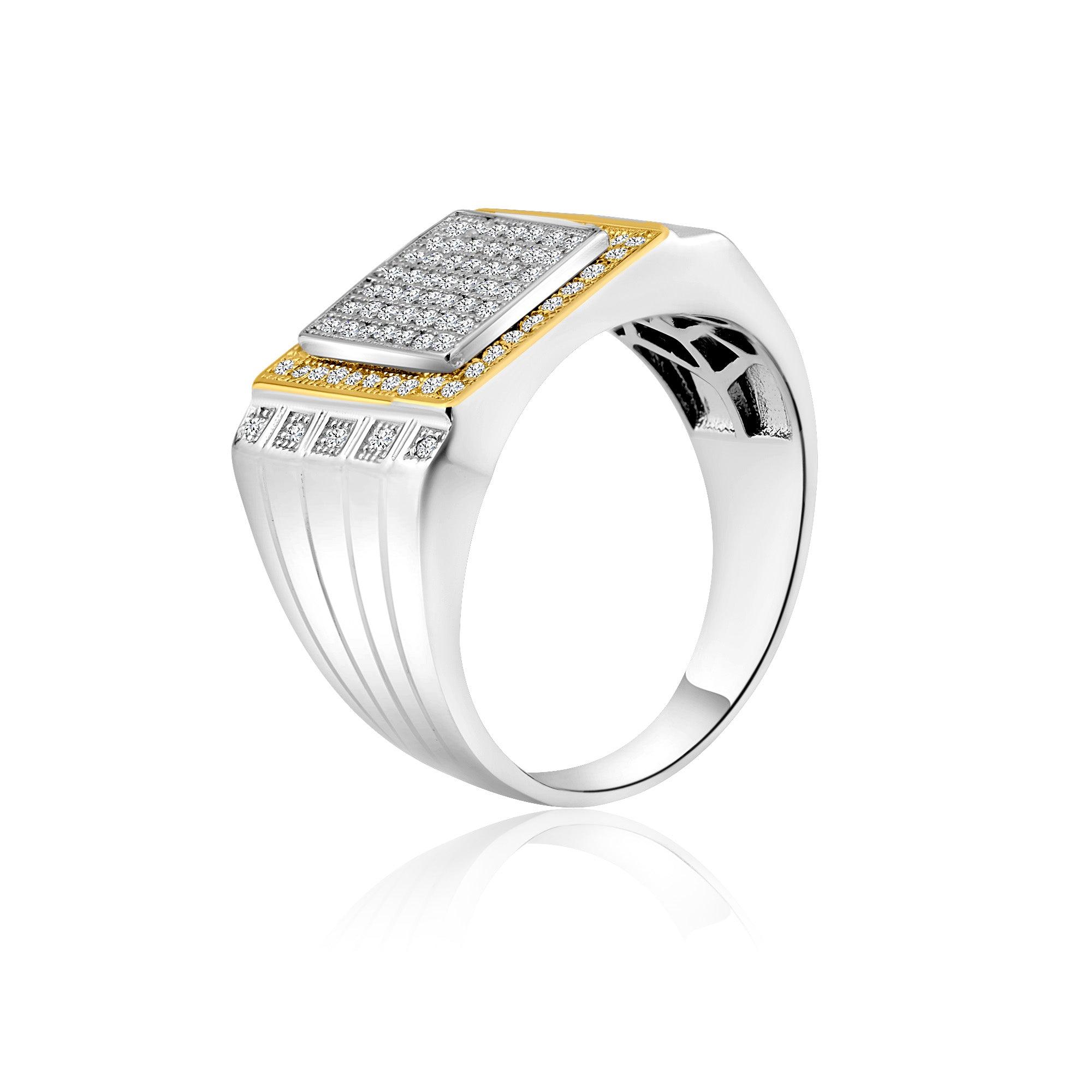 Anillo para hombre de plata de ley 925 rodiada bicolor con circonitas cuadradas incrustadas - GMR00218RG
