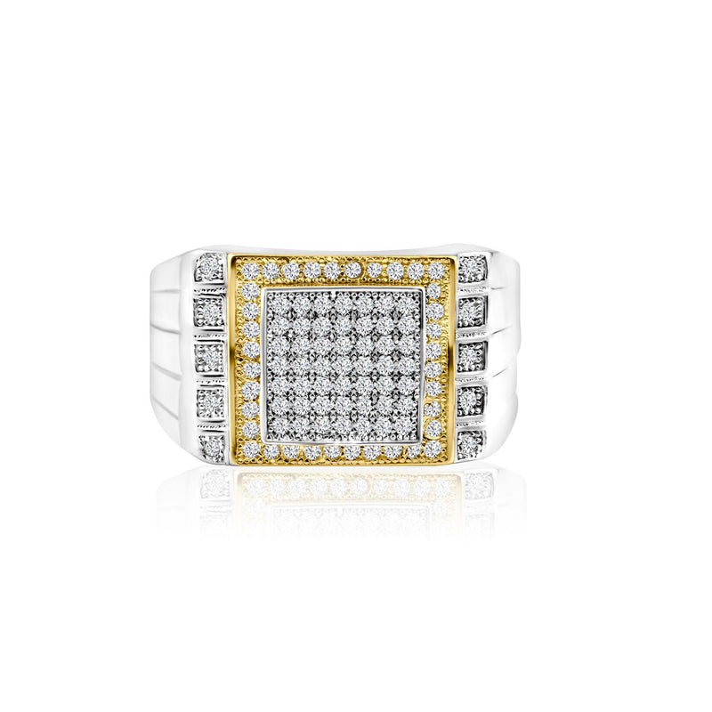 Silver 925 2 Toned Rhodium Plated Square CZ Encrusted Men's Ring - GMR00218RG