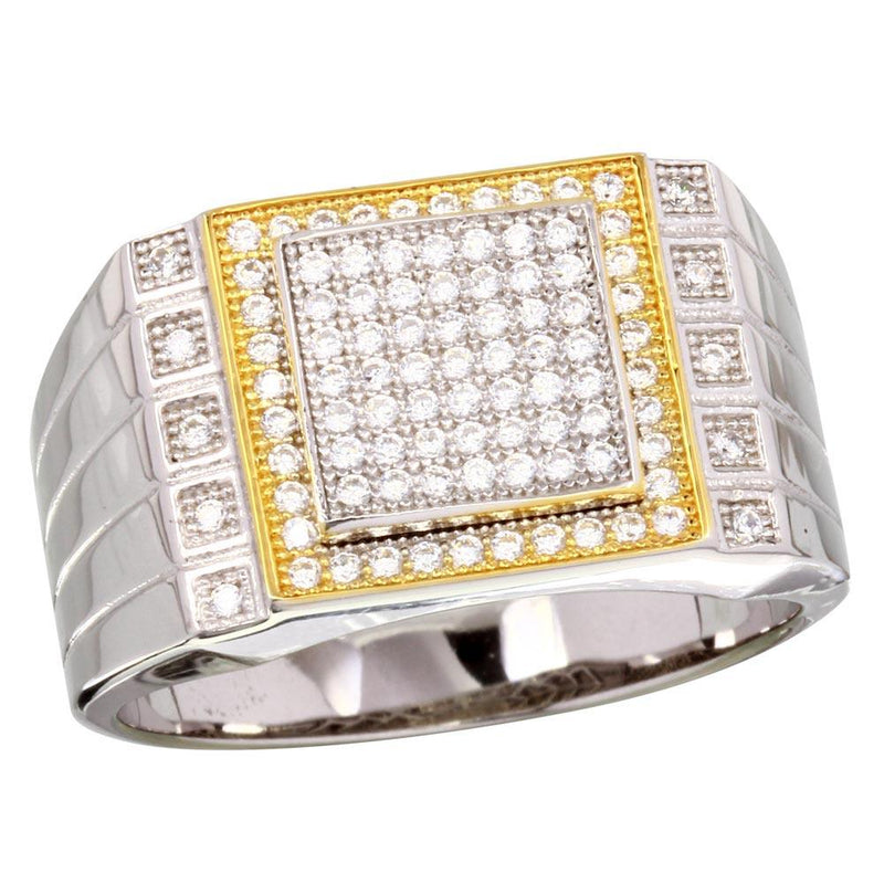 Silver 925 2 Toned Rhodium Plated Square CZ Encrusted Men's Ring - GMR00218RG | Silver Palace Inc.