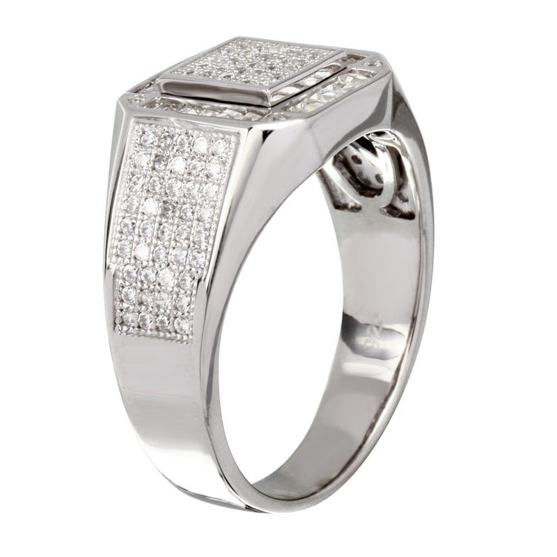 Rhodium Plated 925 Sterling Silver Men's Square CZ Ring - GMR00219