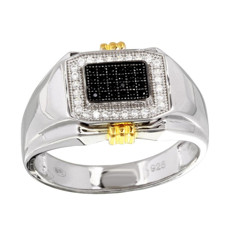 Men's Sterling Silver 925 Two-Toned Rectangular Ring with CZ - GMR00221RG | Silver Palace Inc.