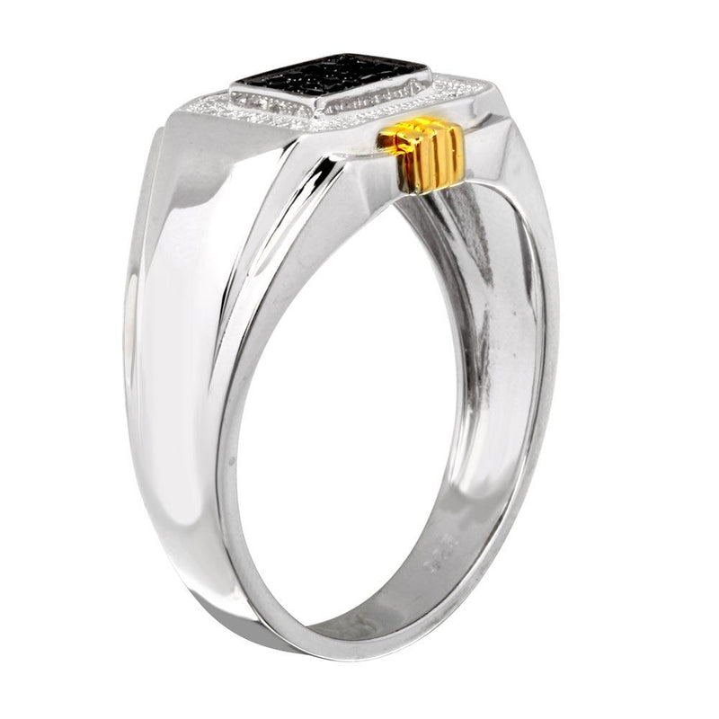 Men's Sterling Silver 925 Two-Toned Rectangular Ring with CZ - GMR00221RG