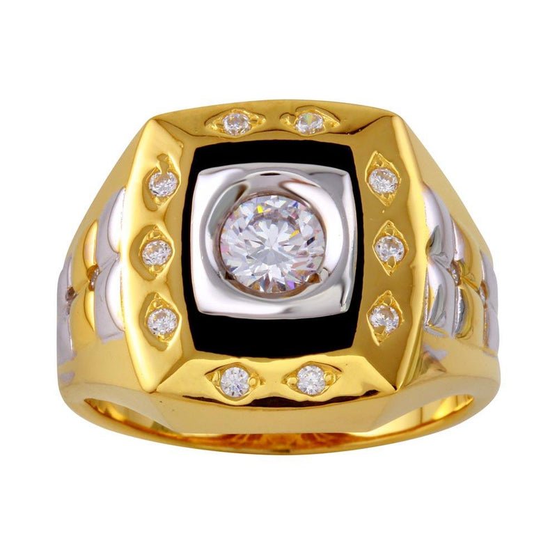 Silver 925 Tri Color Square Ring with CZ - GMR00225GR | Silver Palace Inc.