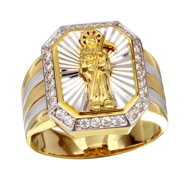Silver 925 Two-Toned Santa Muerte Ring with CZ - GMR00227GR | Silver Palace Inc.