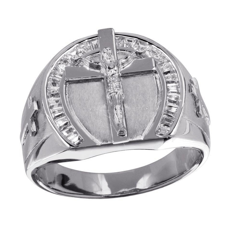 Men's Sterling Silver 925 Rhodium Plated Crucifix Ring - GMR00229RH | Silver Palace Inc.