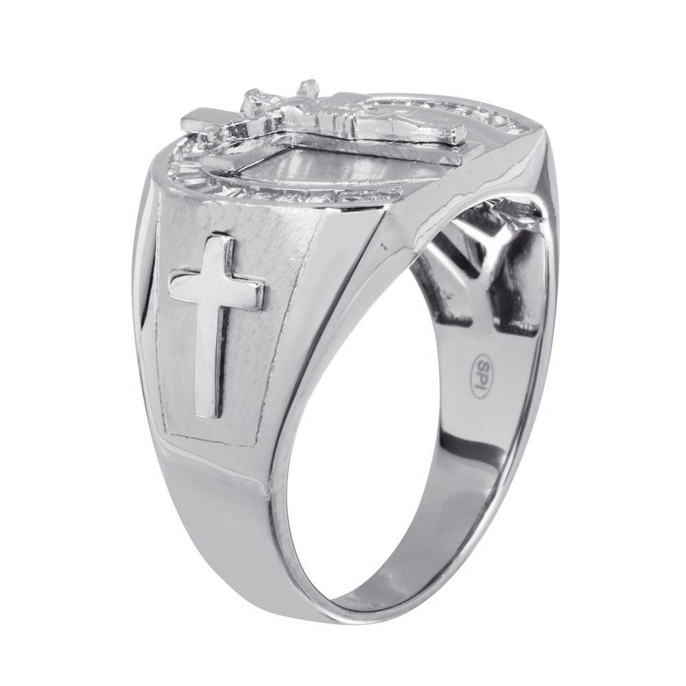 Rhodium Plated 925 Sterling Silver Men's Crucifix Ring - GMR00229RH