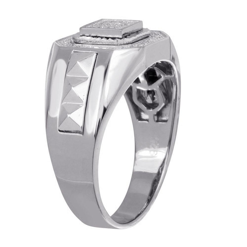 Men's Sterling 925 Sterling Silver Rhodium Square Ring with CZ - GMR00230RH