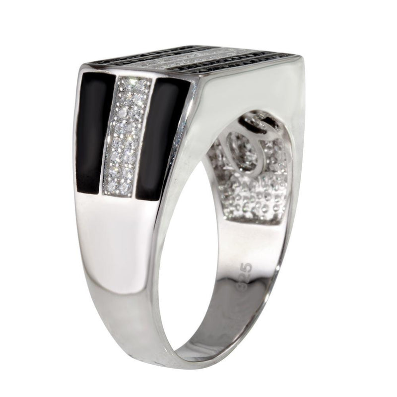 Rhodium Plated 925 Sterling Silver Rectangle Ring with CZ - GMR00224RB
