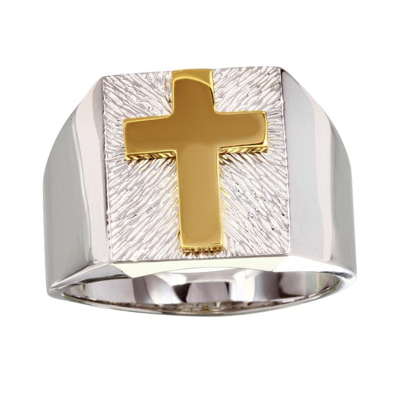 Men's Sterling Silver 925 Two-Toned Cross Ring - GMR00232RG | Silver Palace Inc.
