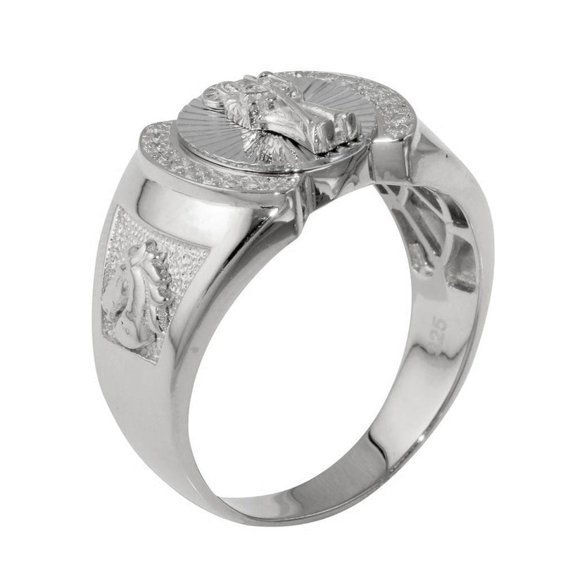 Rhodium Plated 925 Sterling Silver Santa Muerte Ring with CZ - GMR00233RH