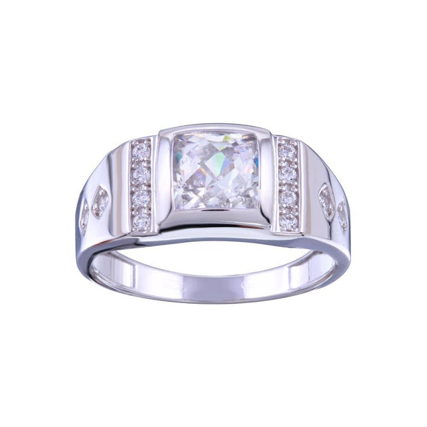 Men's Sterling Rhodium Plated 925 Sterling Silver Square CZ Ring - GMR00234RH | Silver Palace Inc.