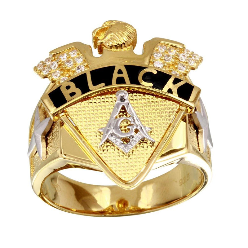 Men's Sterling Silver 925 Gold Plated Masonik Symbol Ring - GMR00237GR | Silver Palace Inc.