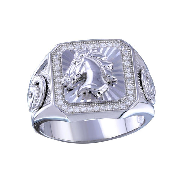 Men's Sterling Rhodium Plated 925 Sterling Silver Stallion Statement CZ Ring - GMR00239RH | Silver Palace Inc.