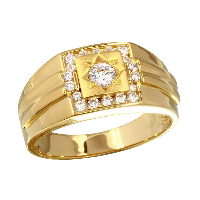 Men's Sterling Silver 925 Gold Plated Square Ring with CZ - GMR00240GP | Silver Palace Inc.