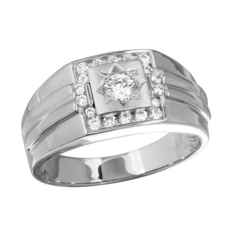 Men's Sterling Rhodium Plated 925 Sterling Silver Square Ring with CZ - GMR00240 | Silver Palace Inc.