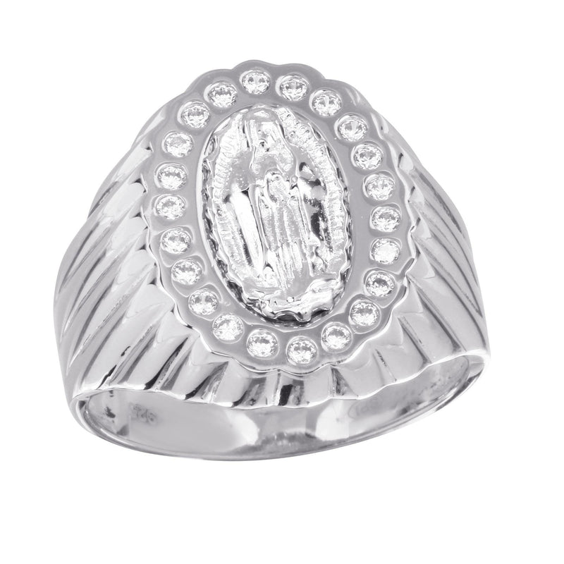 Silver 925 Rhodium Guadalupe Ring with CZ - GMR00242RH | Silver Palace Inc.