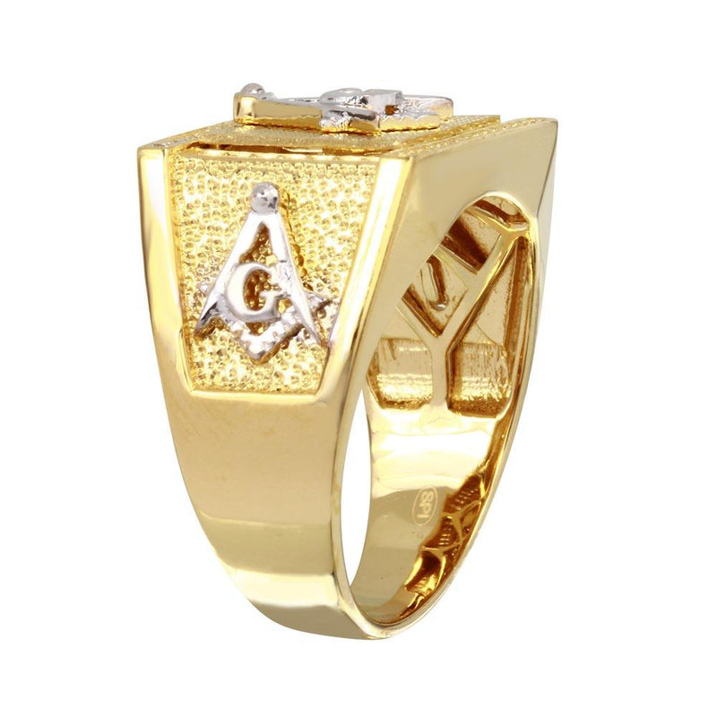 Gold Plated 925 Sterling Silver Square Masonik Symbol Ring - GMR00243GR