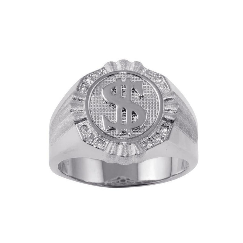 Silver 925 Rhodium Dollar Sign Ring with CZ - GMR00246RH | Silver Palace Inc.