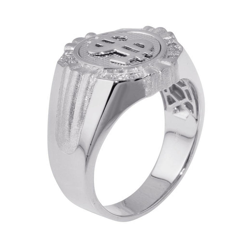 Rhodium Plated 925 Sterling Silver Dollar Sign Ring with CZ - GMR00246RH