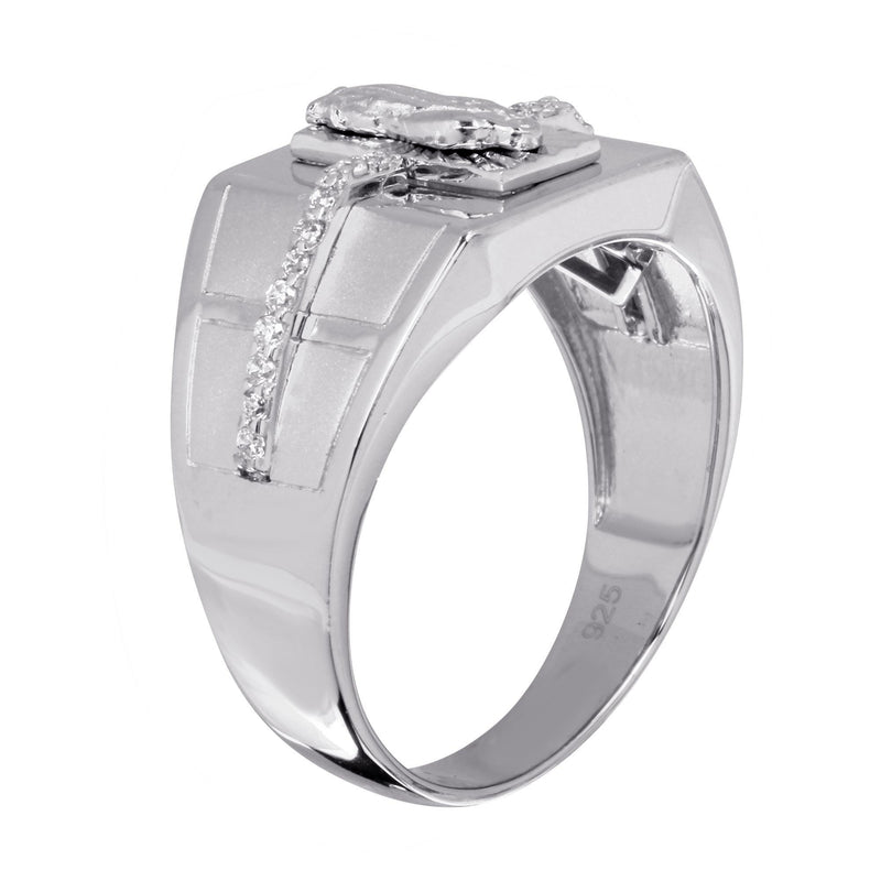 Rhodium Plated 925 Sterling Silver Men's Lady of Guadalupe Ring with CZ - GMR00247RH