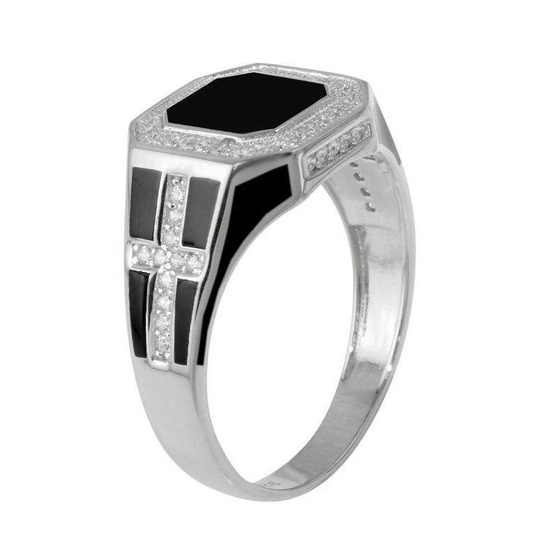Rhodium Plated 925 Sterling Silver Square Cross Ring with CZ - GMR00248RH