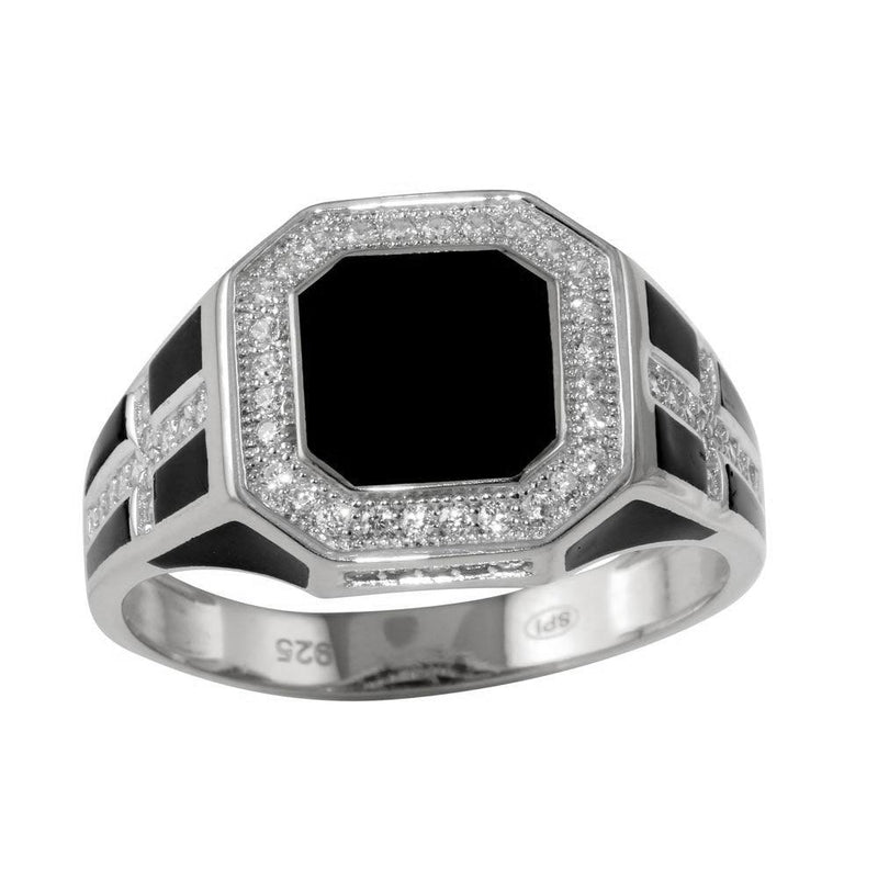 Rhodium Plated 925 Sterling Silver Square Cross Ring with CZ - GMR00248RH | Silver Palace Inc.