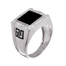 Anillo de ónix cuadrado plano con circonita cúbica para hombre, en plata de ley 925 rodiada - GMR00249RH