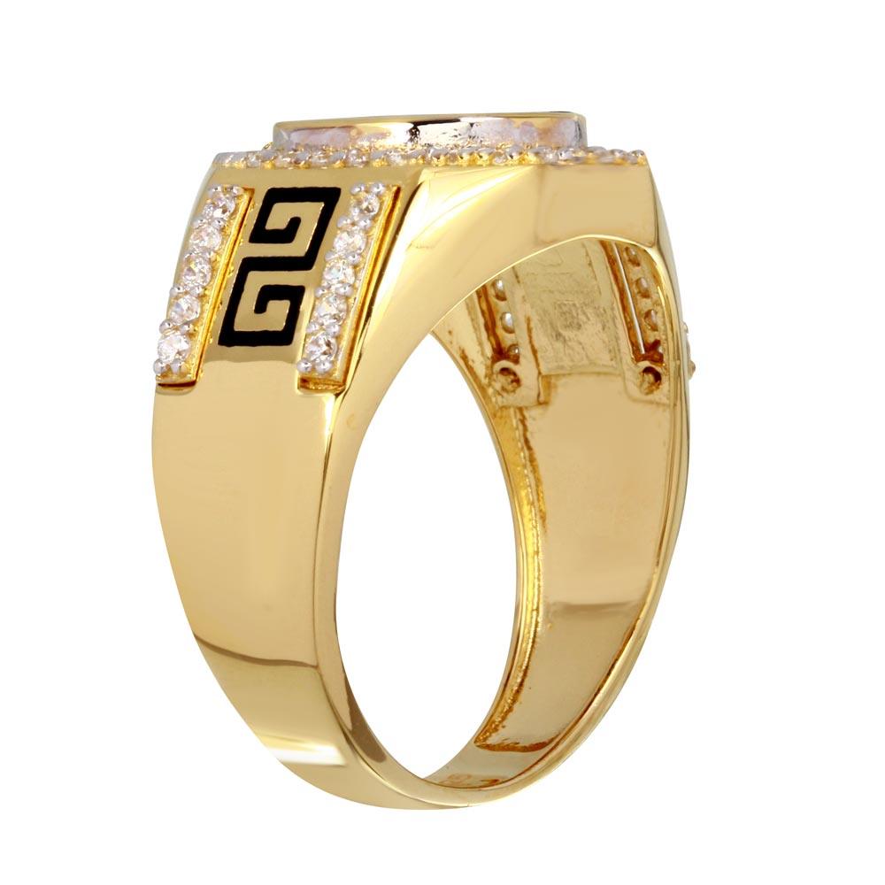 Anillo de ónix ovalado plano para hombre, en plata de ley 925 bañada en oro, con circonita cúbica - GMR00250GR