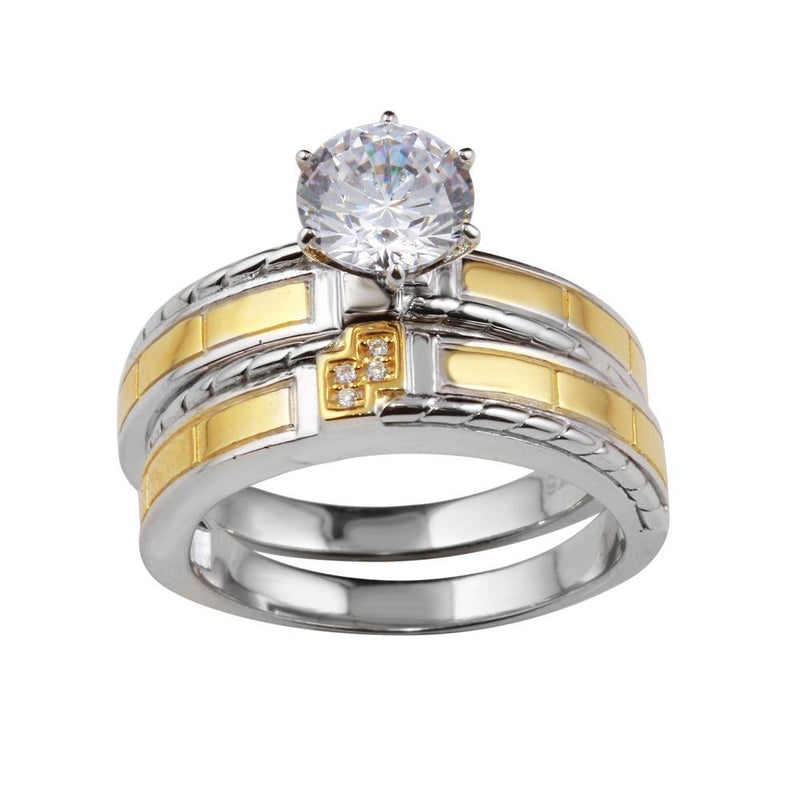 Silver 925 Two-Toned His and Hers Ring Set with CZ - GMR00257RG | Silver Palace Inc.