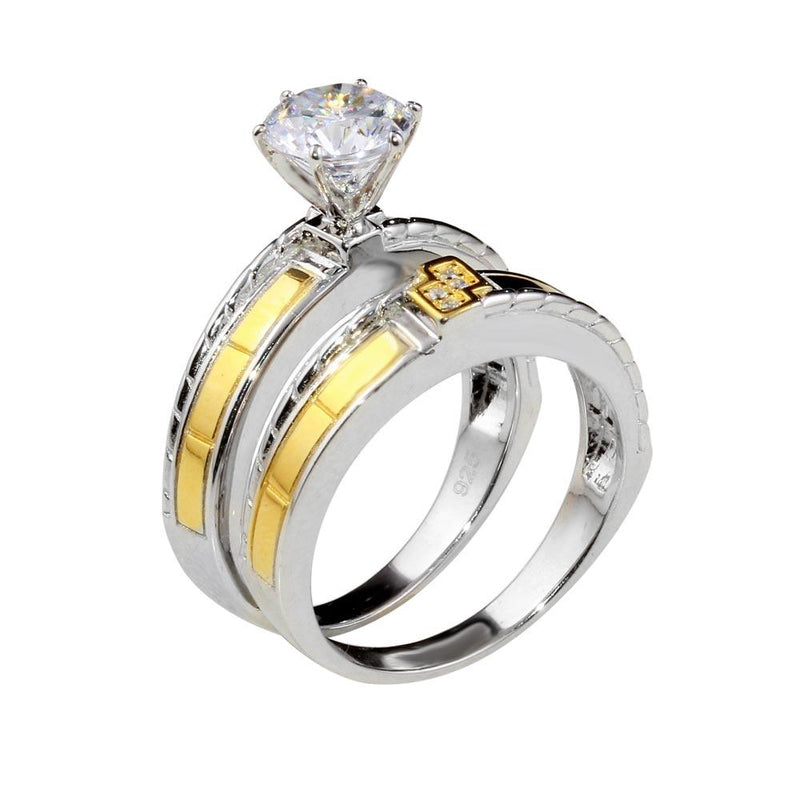 Two-Tone 925 Sterling Silver His and Hers Ring Set with CZ - GMR00257RG