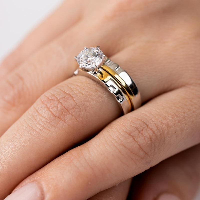 Two-Tone 925 Sterling Silver Stackable CZ Double Rings - GMR00260RG