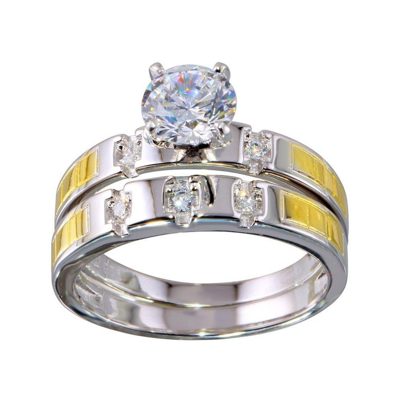 Silver 925 Two-Toned Stackable CZ Double Ring - GMR00264RG | Silver Palace Inc.