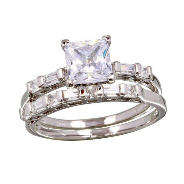 Silver 925 Rhodium Plated Princess Cut Engagement Ring - GMR00265 | Silver Palace Inc.