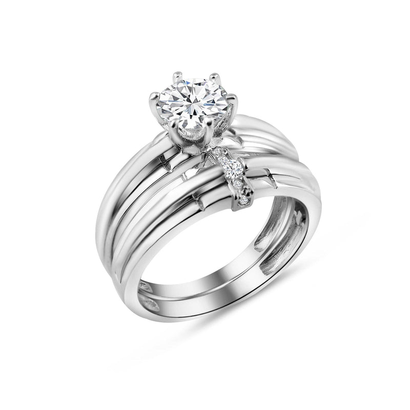 Silver 925 Rhodium Plated Double Stackable Ring with CZ - GMR00267 | Silver Palace Inc.