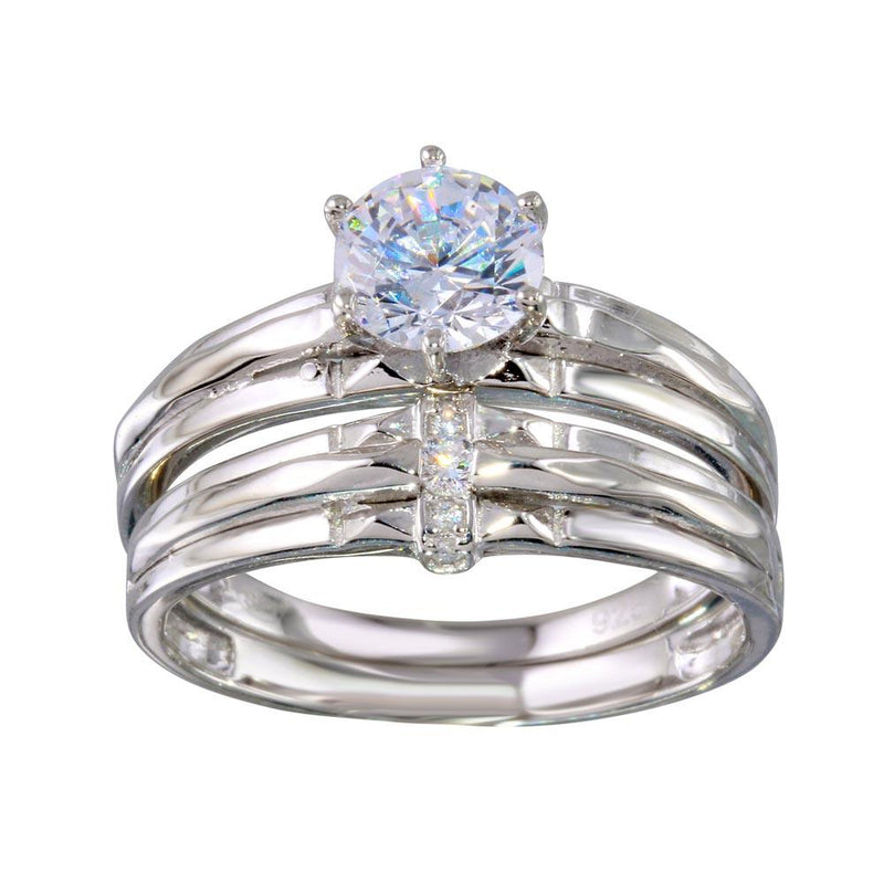 Silver 925 Rhodium Plated Double Stackable Ring with CZ - GMR00267