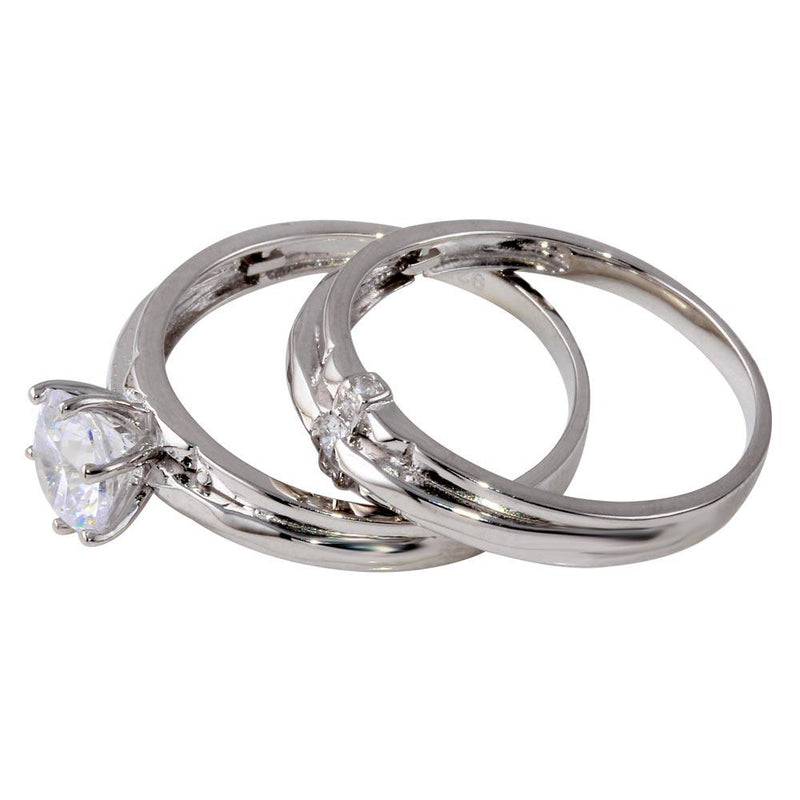 Rhodium Plated 925 Sterling Silver Double Stackable Ring with CZ - GMR00267