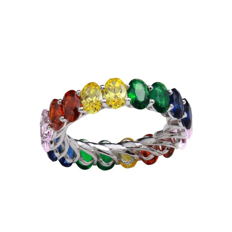 Silver 925 Rhodium Plated Multi-Colored CZ Eternity Ring - GMR00268RBC | Silver Palace Inc.
