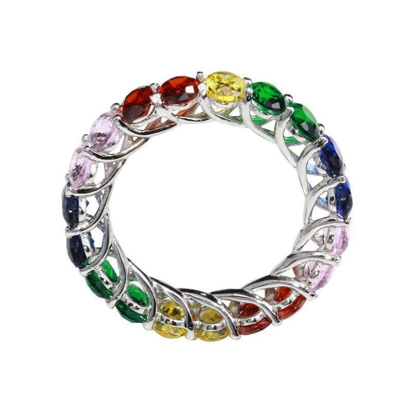 Rhodium Plated 925 Sterling Silver Multi-Colored CZ Eternity Ring - GMR00268RBC