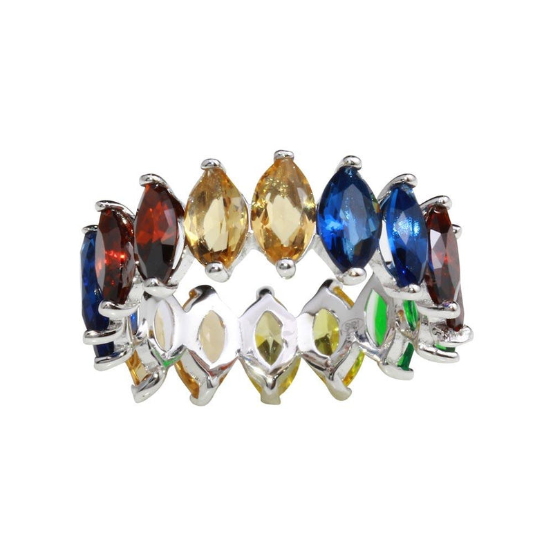 Silver 925 Rhodium Plated Multi-Colored Oval CZ Stone Ring - GMR00271RBC | Silver Palace Inc.