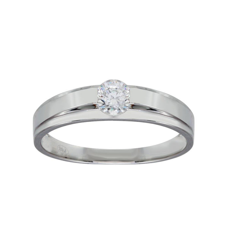 Silver 925 Rhodium Plated Round CZ Stone Bordered Ring - GMR00284 | Silver Palace Inc.