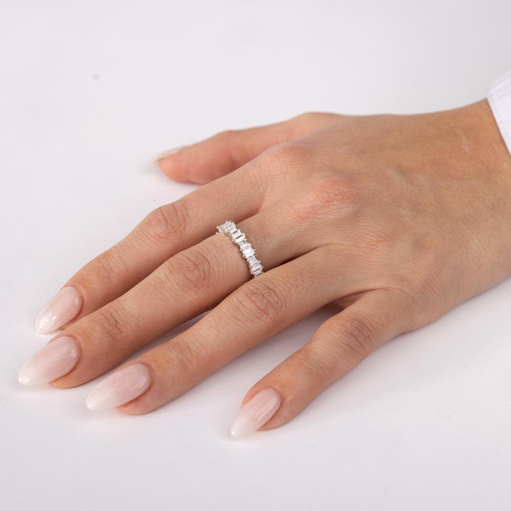925 Sterling Silver Emerald Cut CZ Baguette Eternity Band Ring - GMR00291