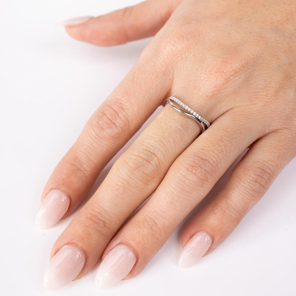 Rhodium Plated 925 Sterling Silver Double Wave CZ Ring - GMR00294