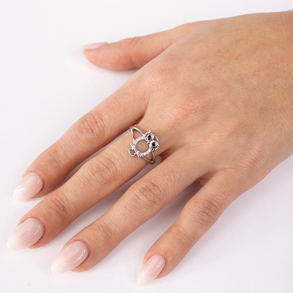 Anillo de búho en plata de ley 925 rodiada - GMR00300