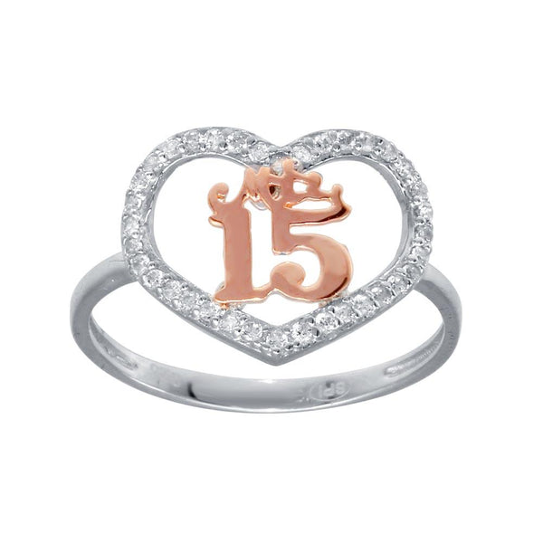 Silver CZ Quinceanera Heart 2 Toned Ring - GMR00301RHR | Silver Palace Inc.