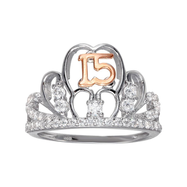 Silver CZ Quinceanera Tiara 2 Toned Ring - GMR00306RHR | Silver Palace Inc.