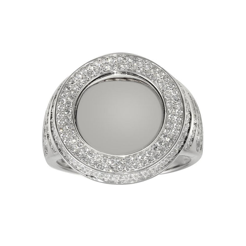 Silver 925 Rhodium Plated Round CZ Mirror Disc Ring - GMR00309 | Silver Palace Inc.