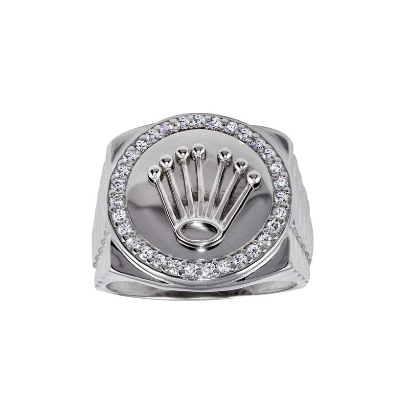 Rhodium Plated 925 Sterling Silver Disc Crown CZ Ring - GMR00310 | Silver Palace Inc.