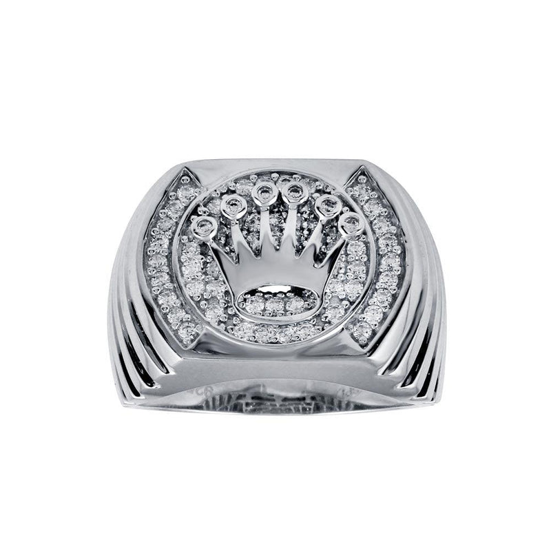 Rhodium Plated 925 Sterling Silver Crown Disc Ring - GMR00313 | Silver Palace Inc.