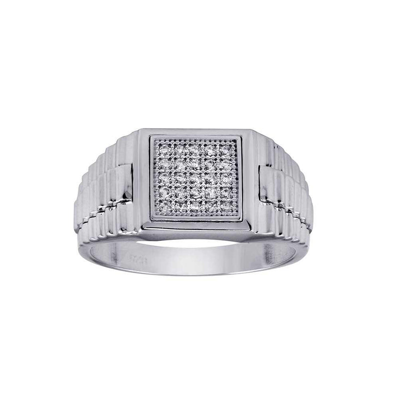 Rhodium Plated 925 Sterling Silver Square CZ Ring - GMR00314 | Silver Palace Inc.